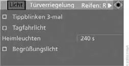6. "Begrüßungslicht" auswählen und Controller drücken.