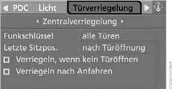 6. "Zentralverriegelung" ausw&auml;hlen und Controller dr&uuml;cken.