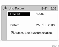 Men&uuml;punkt Uhr, Datum im Men&uuml; Settings ausw&auml;hlen.