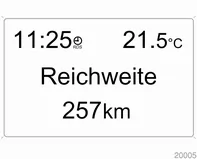 Zeigt Uhrzeit, Au&szlig;entemperatur und Datum bzw. Informationen zum Infotainmentsystem