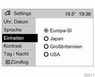 Men&uuml;punkt Einheiten im Men&uuml; Settings ausw&auml;hlen.